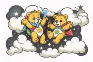 2 care bears getting high on a cloud transforming tattoo design idea