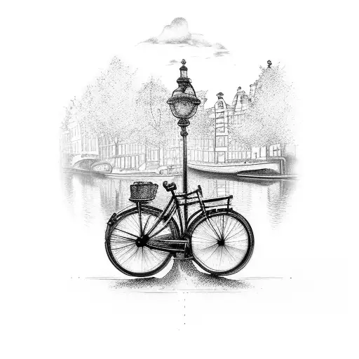 amsterdam realism tattoo with a bicyle by the canal tattoo design idea