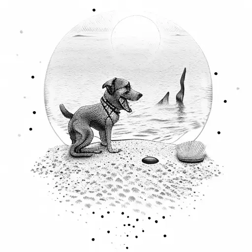 A trail of paw prints leading to a sunset on a beach, symbolizing the journey of a hiking dog lover tattoo design idea