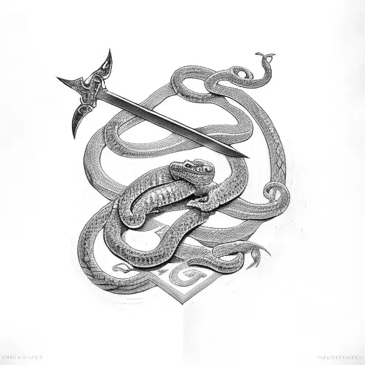 Sword with 2 snakes tattoo design idea