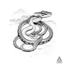 2 snakes climbing up a sword tattoo design idea