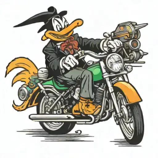 daffy duck wheeling motorcycle  tattoo design idea