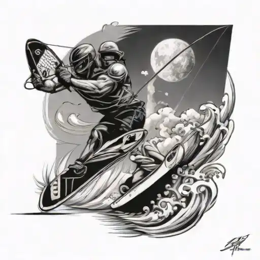 kite surfing and ice hockey tattoo design idea