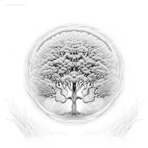 An intricate tree of life symbolizing the expansion of horizons tattoo design idea