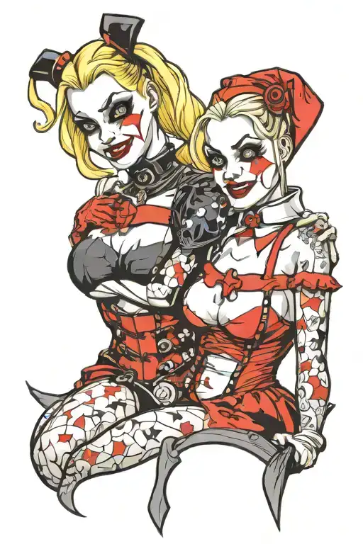 Harley quinn and unholy nun horny tattoo design idea