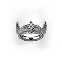 biblical accurate angel ring with wings tattoo design idea