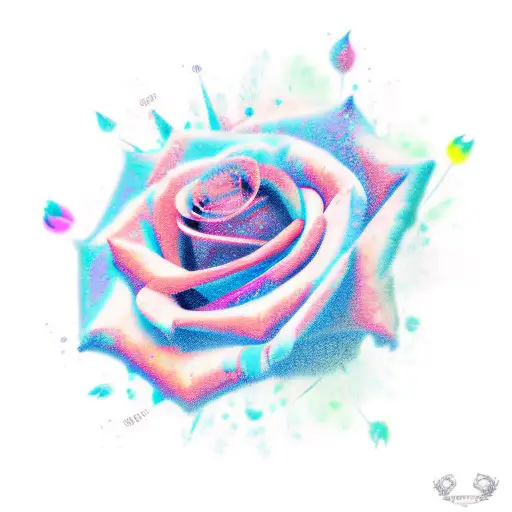 crazy colored roses tattoo design idea