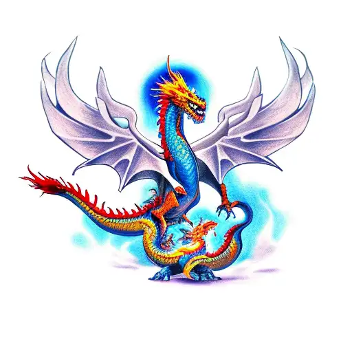 dragon fighting a phoenix tattoo design idea