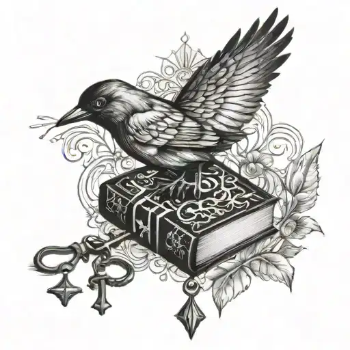 book nightingale key fire button tattoo design idea