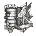 book stack fire key buttons nightingale kite tattoo design idea