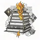 book stack on fire key buttons nightingale kite tattoo design idea