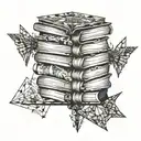 book stack on fire key buttons nightingale kite tattoo design idea