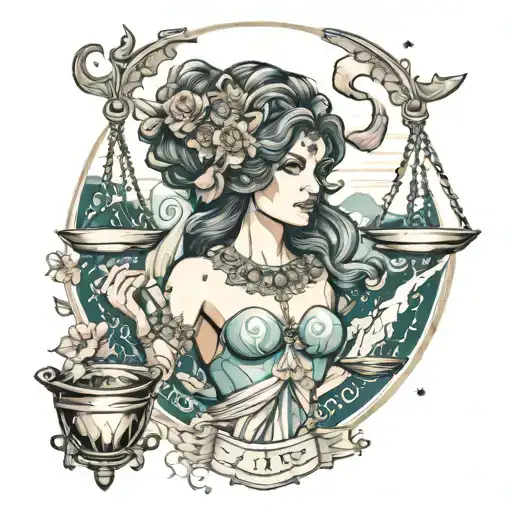themis goddess, libra  tattoo design idea