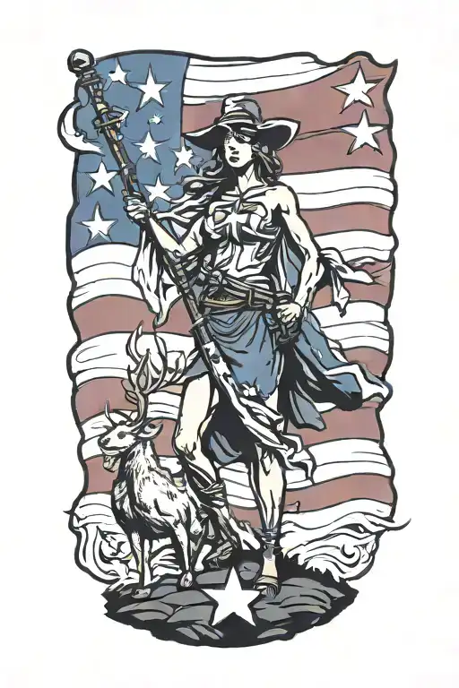 lone star flag, liberty leading the people posing tattoo design idea