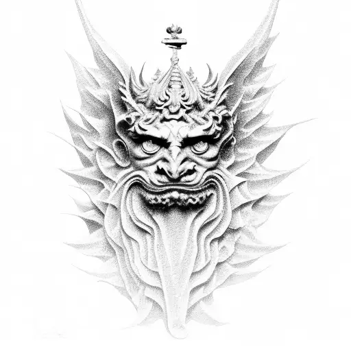 baroque monument with gargoyle watching over the top tattoo design idea