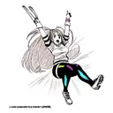 athletic woman flying in a cyberpunk world tattoo design idea