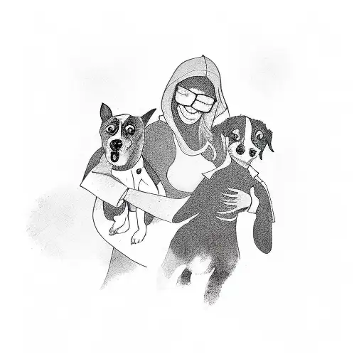 Silhouette of a family playing with their dogs tattoo design idea