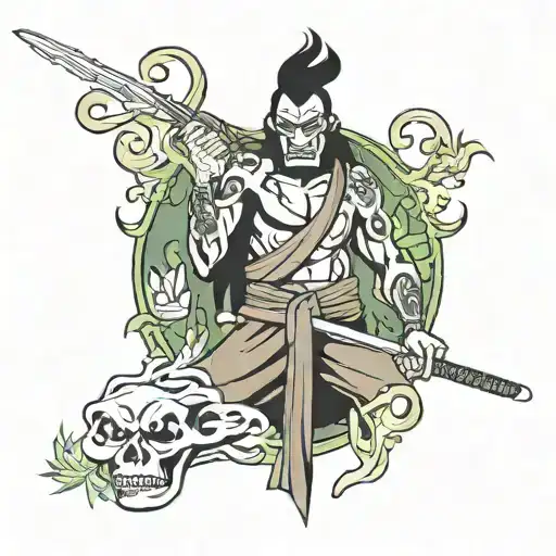 samurai jack smocking weed tattoo design idea