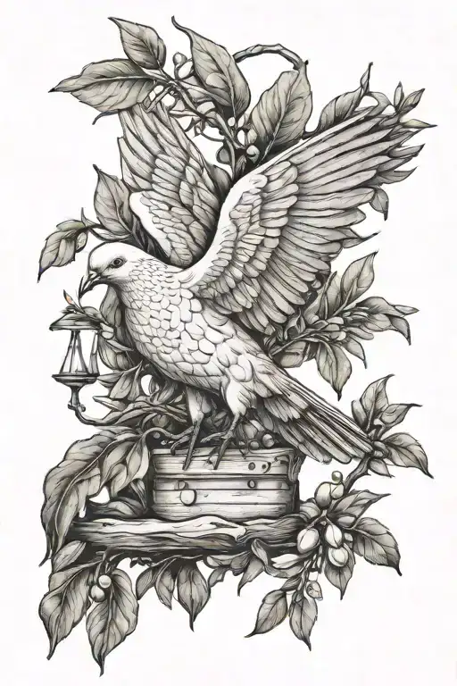 dove with olive branch with Noah's ark survival evolved tattoo design idea