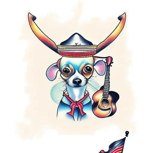 Chihuahua Mariachi guitar tattoo design idea