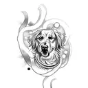 Design a tattoo of a golden retriever playing with a 1993 Nissan Pulsar N14 hatchback tattoo design idea