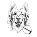 Design a tattoo of a golden retriever playing with a 1993 Nissan Pulsar N14 hatchback tattoo design idea