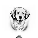 Design a tattoo of a golden retriever playing with a 1993 Nissan Pulsar N14 hatchback tattoo design idea