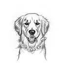 Design a tattoo of a golden retriever playing with a 1993 Nissan Pulsar N14 hatchback tattoo design idea