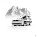 A detailed illustration of a 1993 Nissan Pulsar N14 hatchback surrounded by travel landmarks tattoo design idea