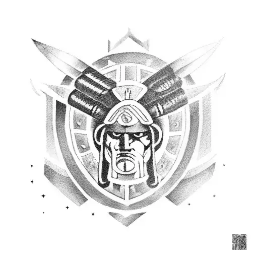 A Spartan warrior training in a boxing ring with Greek mythological symbols in the background tattoo design idea