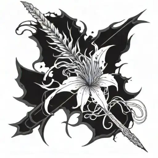 berserk brand of sacrifice with a sword and spider lily in the middle tattoo design idea