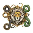 lion and scorpion family symbol surrounded by a snake   tattoo design idea