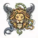 lion and scorpion family symbol surrounded by a snake   tattoo design idea