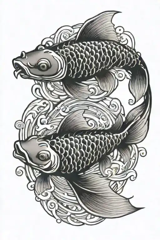 2 koi fish swimming tattoo design idea