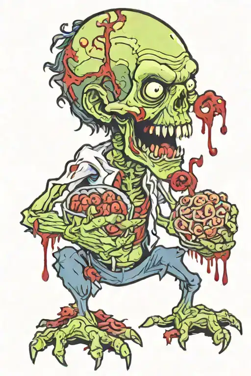 zombie eating brains tattoo design idea