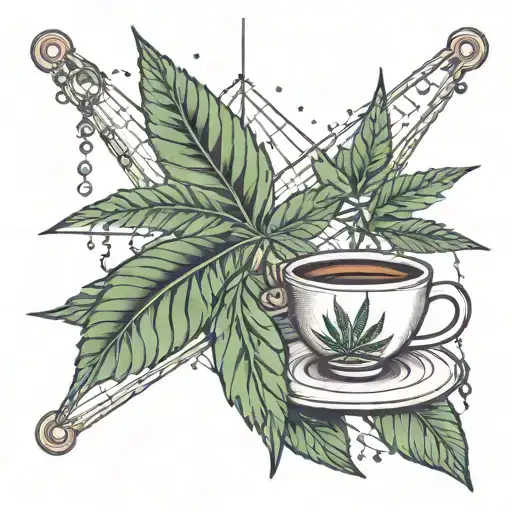 A tattoo design featuring a statistical graph intertwined with a hammock, a coffee cup, and a cannabis leaf to symbolize your occupation as a statistician and your love for relaxation and coffee tattoo design idea