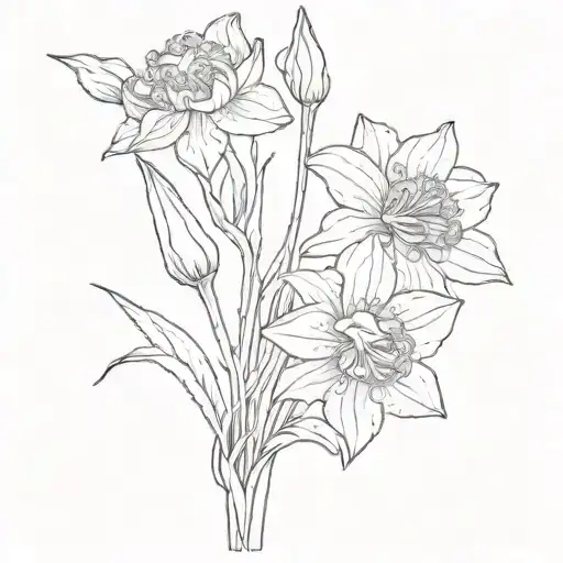 carnation flower daffodil flower Lilly of the valley flower marigolds flower narcissus flower bouquet  tattoo design idea