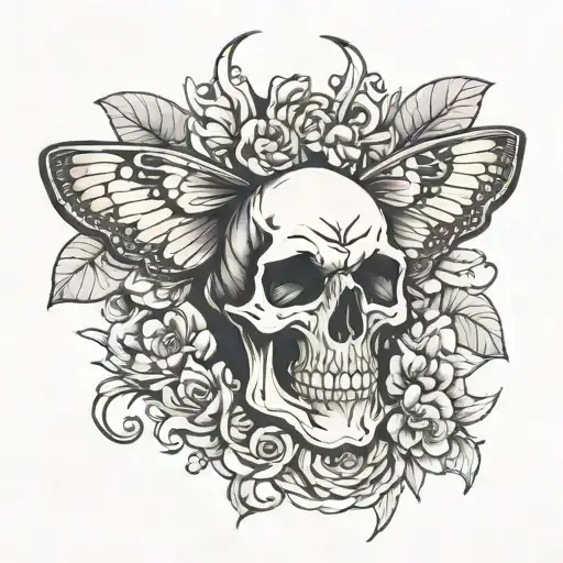 skull moth emerging tattoo design idea
