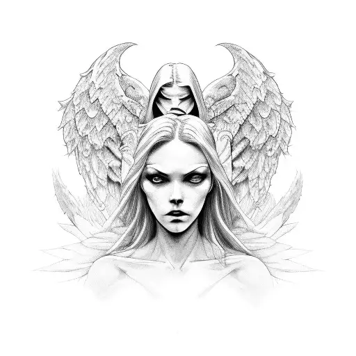 Half angel, half demon holding the world tattoo design idea