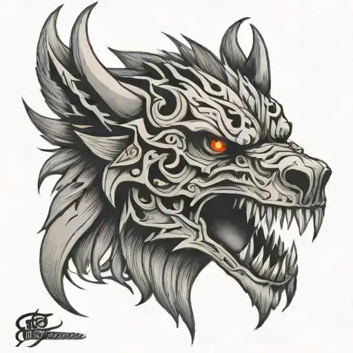 fenrir crow skull tattoo design idea