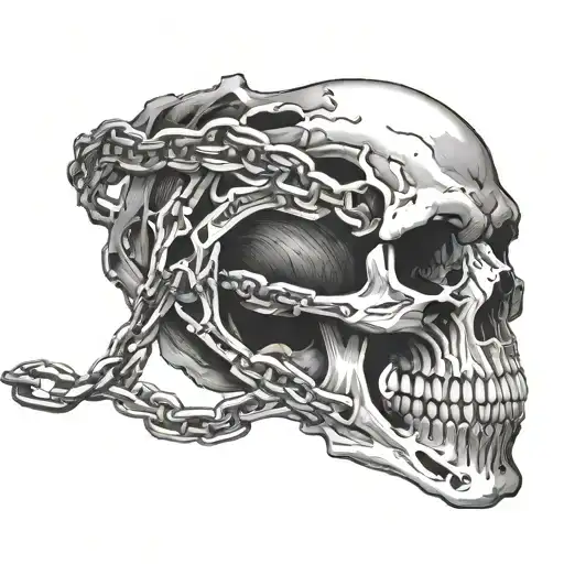 Chain wrapping through skeleton jaw tattoo design idea
