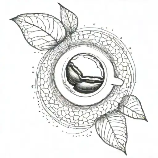 An abstract art piece made entirely of stippling, featuring a coffee bean as the focal point tattoo design idea