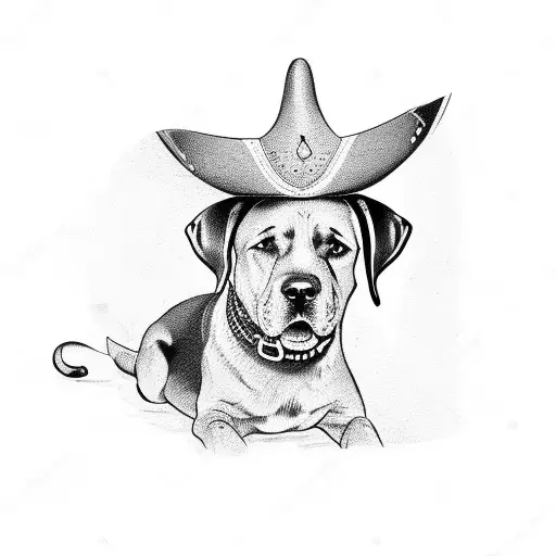 A Labrador dog wearing a sombrero and playing a guitar tattoo design idea