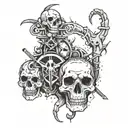 Create a tattoo of an EMT symbol surrounded by scorpions and skulls for a bold and meaningful design tattoo design idea