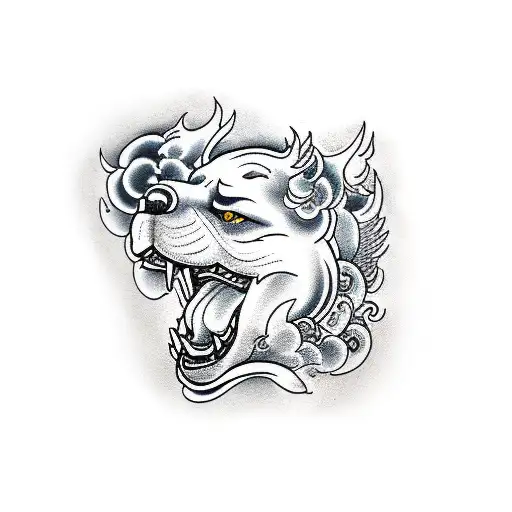 foo dog leg sleeve tattoo design idea