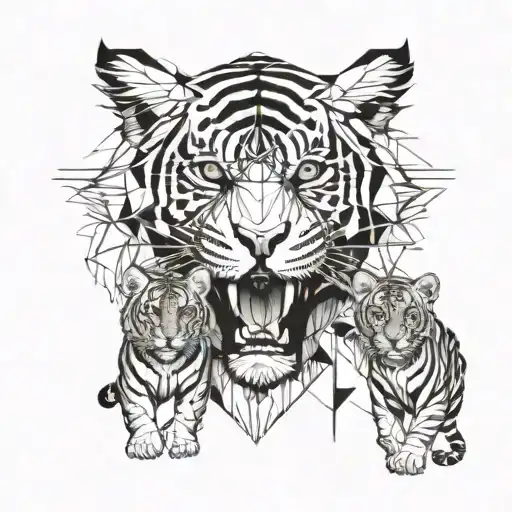 tiger with 2 cubs face only tattoo design idea