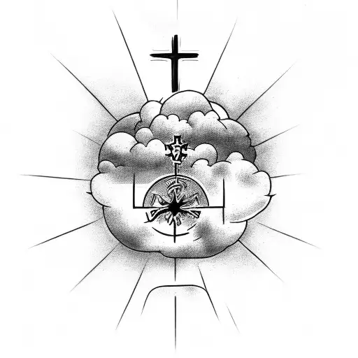 clouds with cross in the middle with the words "GOD FEARING" tattoo design idea