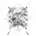 Chest tattoo with clouds and cross in the middle with the words "GOD FEARING" tattoo design idea