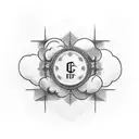 Chest tattoo with clouds and cross in the middle with the words "GOD FEARING" tattoo design idea