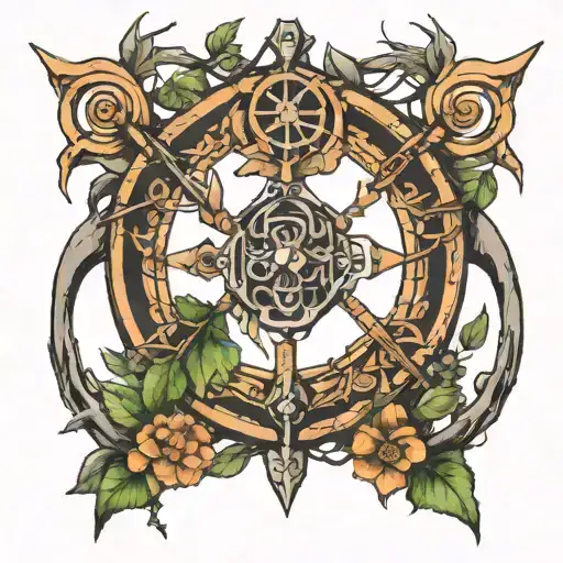 nature archery equipment intertwined tattoo design idea